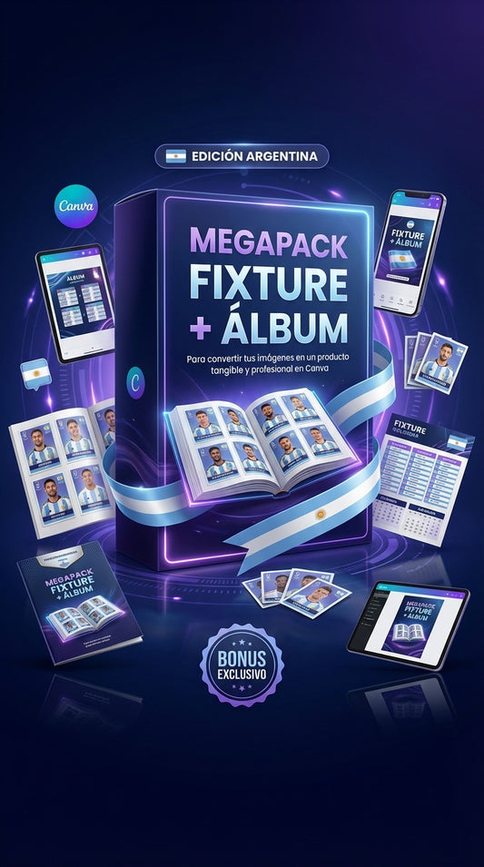 Juego de fixture y álbum PRO de Libro Digital, listas editables en Canva y PDF para organizar eventos deportivos.